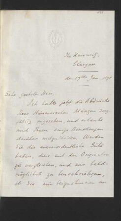 Brief von George Macdonald, Glasgow : 17.01.1898