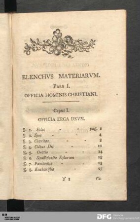 Elenchus Materiarum.