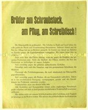 Agitationsaufruf des revolutionären Zentralrats anlässlich der Proklamation der Räterepublik Baiern
