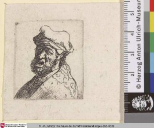 [Brustbild eines schreienden Mannes im Dreiviertelprofil; Man Crying Out, Three Quarters Left: Bust; Vieillard à barbe courte]