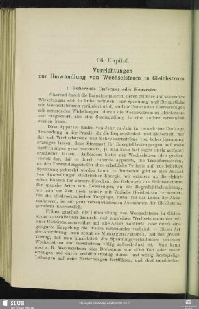 36. Kapitel. Vorrichtungen zur Umwandlung von Wechselstrom in Gleichstrom.