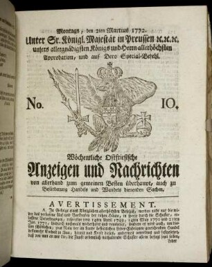 No. 10. Montags, den 2ten Martius 1772.