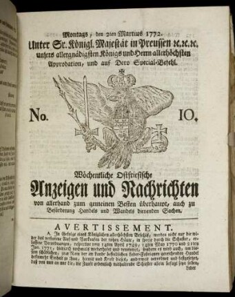 No. 10. Montags, den 2ten Martius 1772.