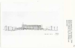 Erholungsheim, Berlin-Gatow (Diplomarbeit bei Willy Kreuer): Havelseite, Ansicht von Osten 1:200