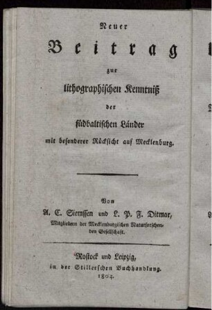 T. [1]: Systematische Uebersicht der Mineralogisch einfachen Mecklenburgischen Fossilien