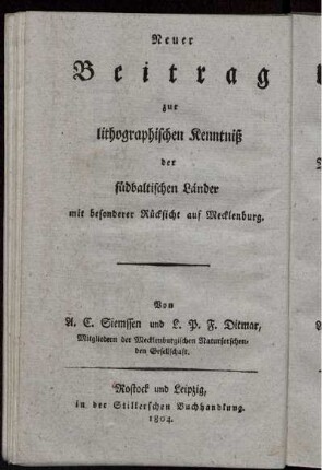 T. [1]: Systematische Uebersicht der Mineralogisch einfachen Mecklenburgischen Fossilien
