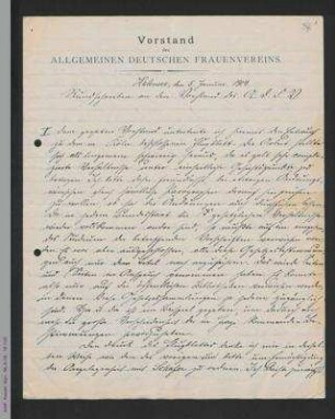 Rundschreiben von Helene Lange an den Vorstand des ADF und Antwort von Marie Hecht an Helene Lange
