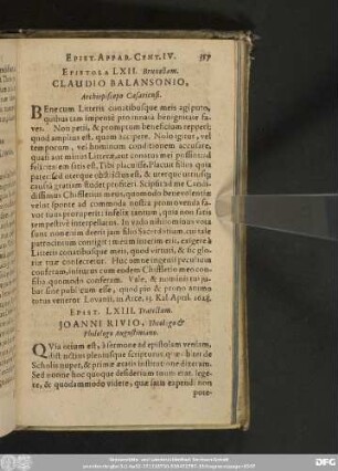 Epistola LXII. Bruxellam. Claudio Balansonio, Archiepiscopo Caesariensi.