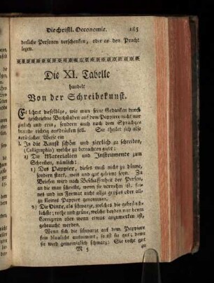 Die XI. Tabelle handelt Von der Schreibekunst.
