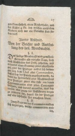 Vierter Abschnitt. Von der Beichte und Austheilung des heil. Abendmahls.