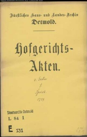 von Exter, Johann Henrich, Meier zu Iggenhausen gegen Wissmann zu Ehrentrup und Lambracht im Bexterhagen - Schuldforderung