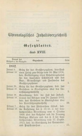 Chronologisches Inhaltsverzeichniß des Gesetzblattes. Band XVIII
