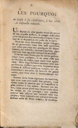 Les Pourquoi du peuple à ses réprésentants, à leur rétour de l'assemblée nationale
