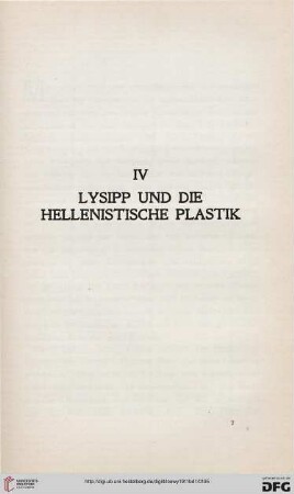 IV: Lysipp und die hellenistische Plastik