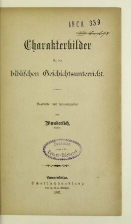 Charakterbilder für den biblischen Geschichtsunterricht