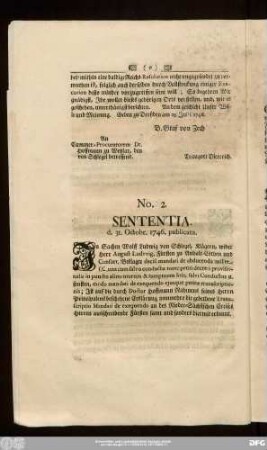 No. 2. Sententia. d. 31. Octobr. 1746. publicata.