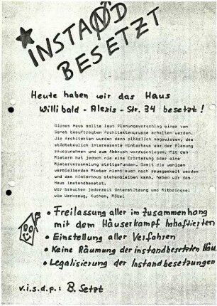 Flugschrift: Instandbesetzt,               1981