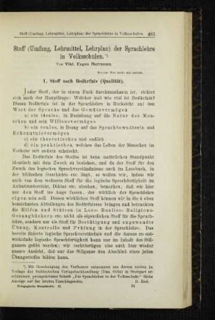 Stoff (Umfang, Lehrmittel, Lehrplan) der Sprachlehre in Volksschulen