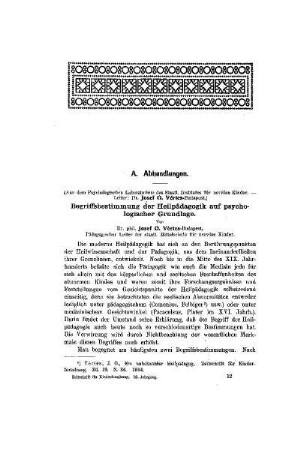 Begriffsbestimmung der Heilpädagogik auf psychologischer Grundlage