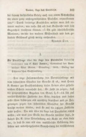 513-520 [Rezension] Ammer, Karl, Die Streitfrage über die Lage des Paradieses kritisch erörtert