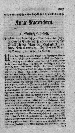 Predigten nach dem Geschmack der drey ersten Jahrhunderte der Christenheit. Slg.1.
