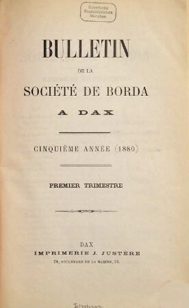 Bulletin de la Société de Borda. 5. 1880