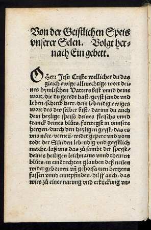 Von der Geistlichen Speis unserer Selen.