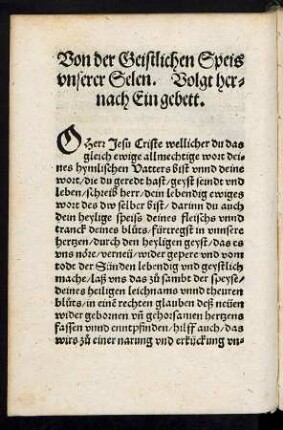 Von der Geistlichen Speis unserer Selen.