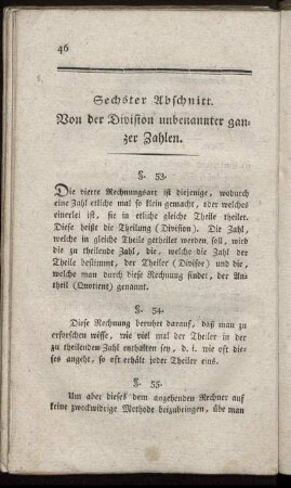 Sechster Abschnitt. Von der Division unbenannter ganzer Zahlen.