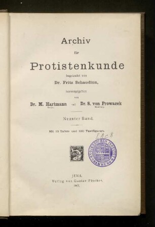 9.1907: Archiv für Protistenkunde : Protozoen, Algen, Pilze