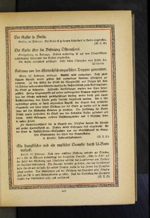 Ein französischer und ein englischer Dampfer durch U=Boote versenkt.