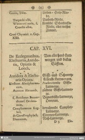 Cap. XVI. De Ecclegmatibus, Electuariis, Antidotis, Opiatis & Looch