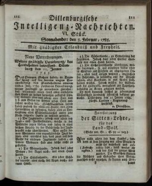 VI. Stück. Sonnabends: den 5. Februar, 1785.