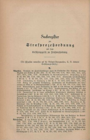 Sachregister zur Strafprozeßordnung und dem Einführungsgesetz zur Strafprozeßordnung