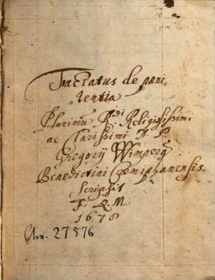 Gregorii Wimperg Cremisani tractatus de sacramentis (Salisburgi habitus) - BSB Clm 27576