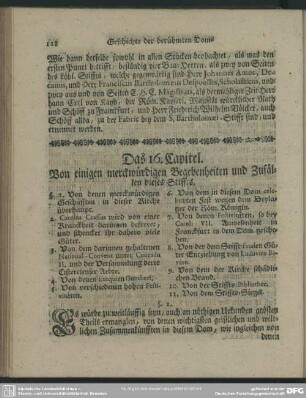 Das 16. Capitel. Von einigen merckwürdigen Begebenheiten und Zufällen dieses Stiffts