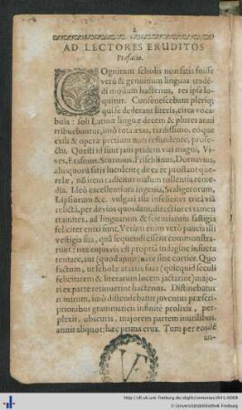 Ad Lectores Eruditos Praefatio.