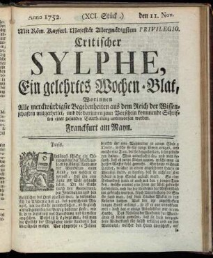 (XCI. Stück.) den 11. Nov. Anno 1752.