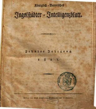 Königlich-baierisches Ingolstädter Intelligenzblatt. 10. 1811