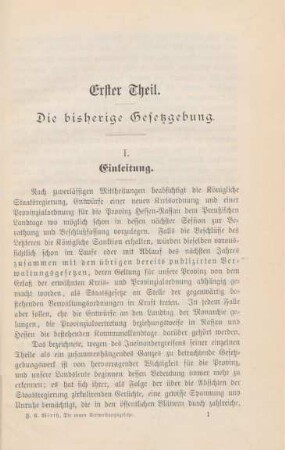 Erster Theil. Die bisherige Gesetzgebung