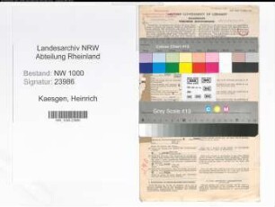 Entnazifizierung Heinrich Kaesgen, geb. 28.10.1899 (Vers.Angest.)