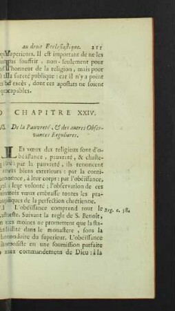 Chapitre XXIV. De la Pauvreté, & des autres Observances Regulieres.