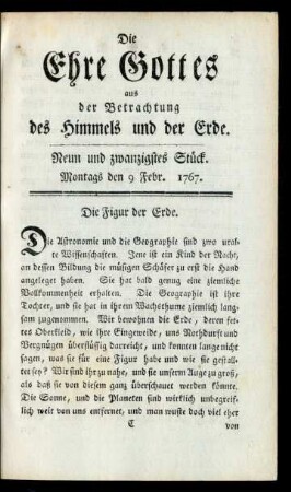 Neun und zwanzigstes Stück. Montags den 9 Febr. 1767