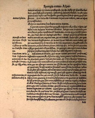 Spongia Adversvs Aspergines Apologetici Gregorii De Valentia, Iesvitae Ingolstadiensis, Materia, de multiplici & horrenda Pontificiorum Doctorum Idolomania, pro Disputatione, proposita