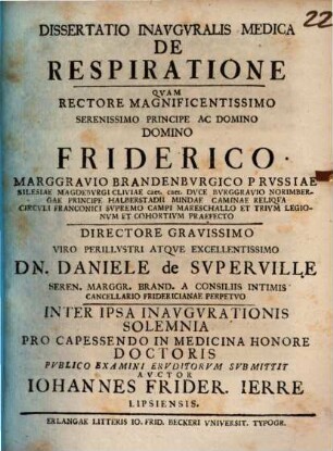 Disp. inaug. med. de respiratione