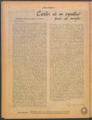 Cartas de un argentino que se enoja : Debemos volver los ojos a la tierra