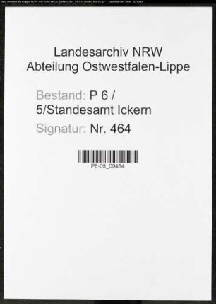 Sterberegister Standesamt Castrop-Rauxel Ickern (V)