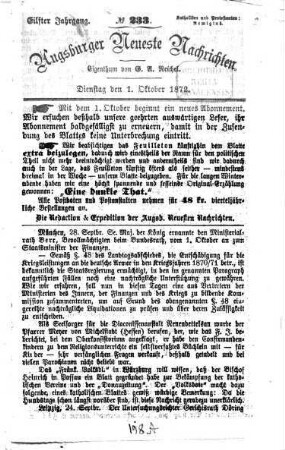 Augsburger neueste Nachrichten : Schwäbischer Kurier. 1872,10/12 = Jg. 11