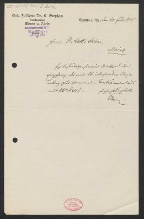 Brief an B. Schott's Söhne : 20.07.1925