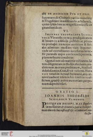 Oratio I: Ioannis Theobaldi Schilbock Vlmensis